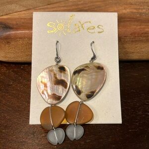 Sea Glass and Abalone Earrings Dangle Silver tone